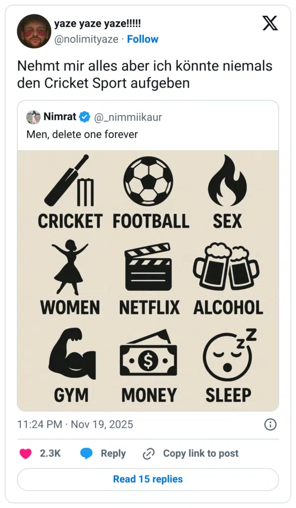 Nehmt mir alles aber ich könnte niemals den Cricket Sport aufgeben