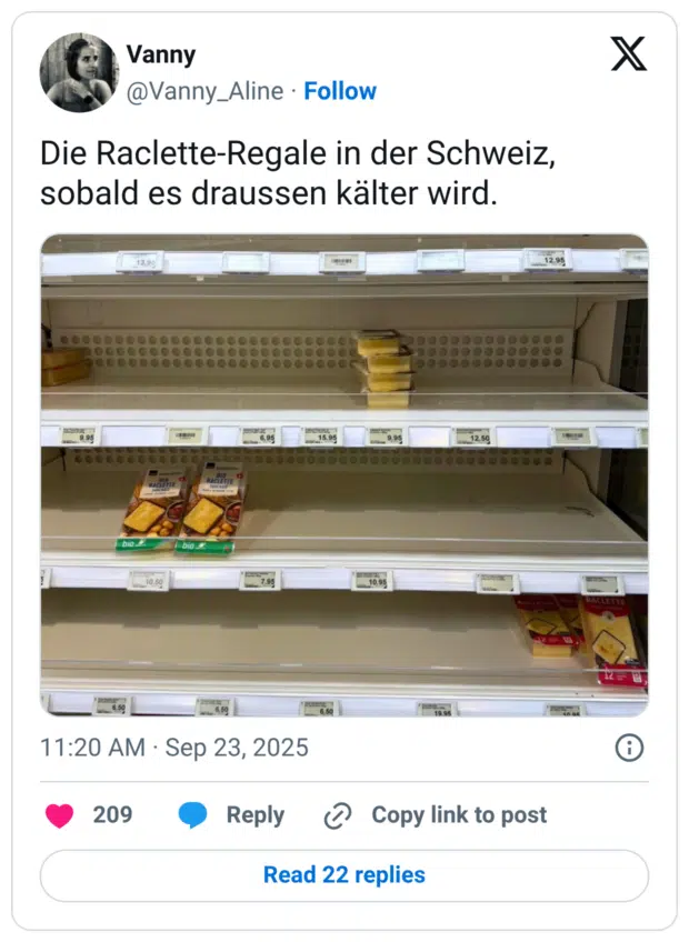 Die Raclette-Regale in der Schweiz, sobald es draussen kälter wird.