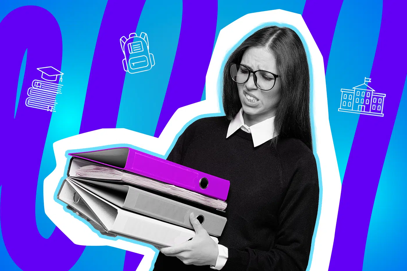 Moderne Grafik einer Studentin, die mit den „Nachwehen“ der Klausurenphase kämpft. Inklusive minimalistischer Symbole für Bildung und Campus-Leben. Ideal für Blogbeiträge über Studentenrabatte, WG-Leben und humorvolle Anekdoten aus dem Hörsaal.