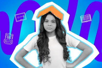 Moderne Grafik einer Schülerin, die den „Stundenplan-Blues“ verkörpert. Inklusive minimalistischer Symbole für Bildung und Mathematik. Ideal für Blogbeiträge über Schulzeit-Anekdoten, Tipps gegen Lernstress und humorvolle Beobachtungen aus dem Klassenzimmer.