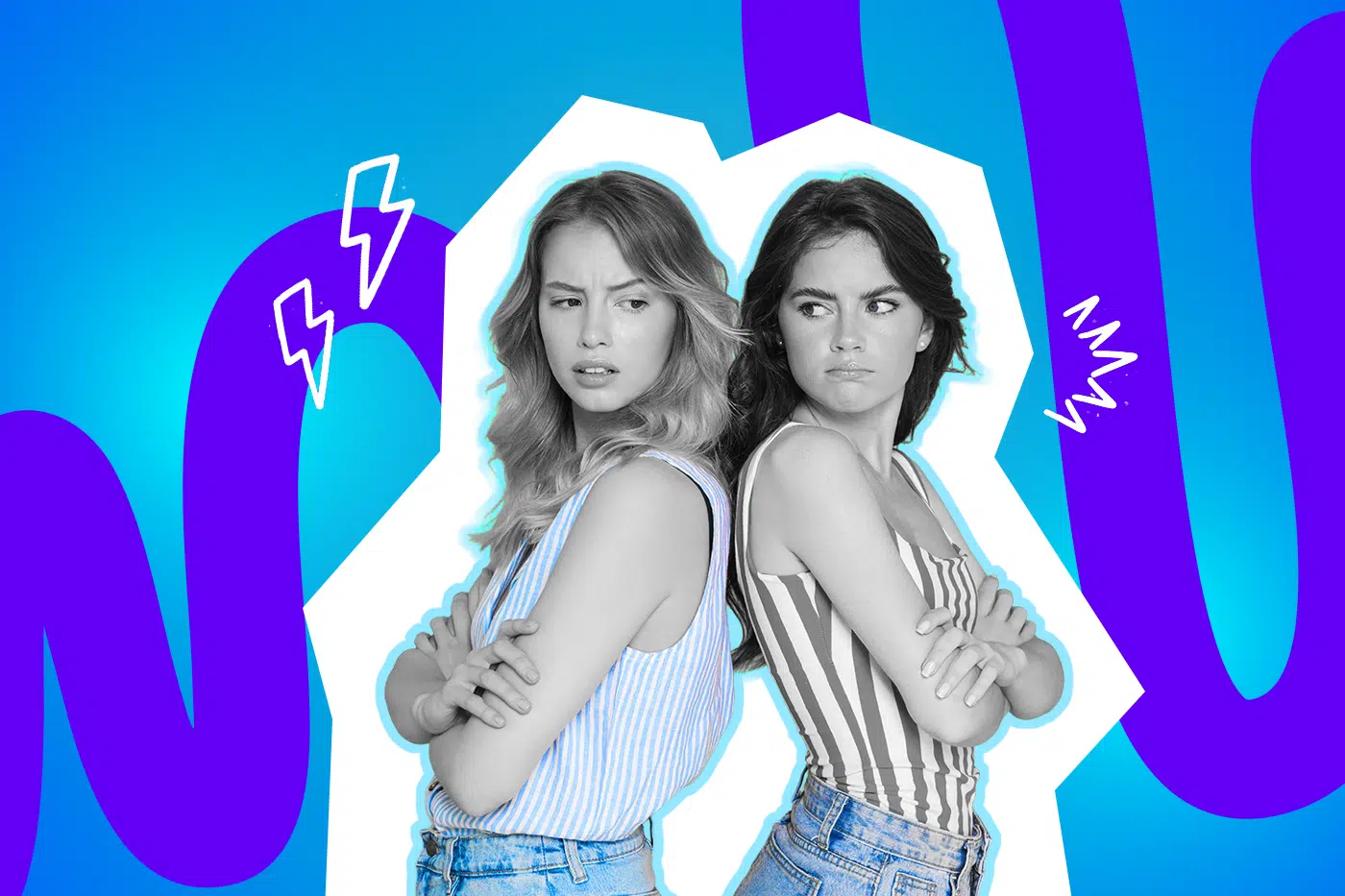 Zwei Freundinnen haben Streit und schauen sich genervt an.