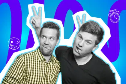 Zwei Männer mit lustigen Gesichtern – Pop-Art-Grafik zu den Themen Satire, Internet-Fundstücke und ironische Posts.