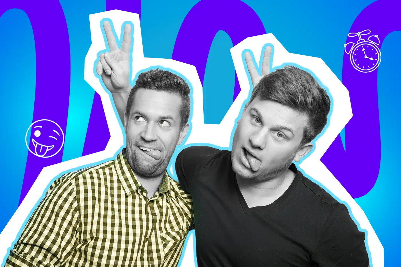 Zwei Männer mit lustigen Gesichtern – Pop-Art-Grafik zu den Themen Satire, Internet-Fundstücke und ironische Posts.