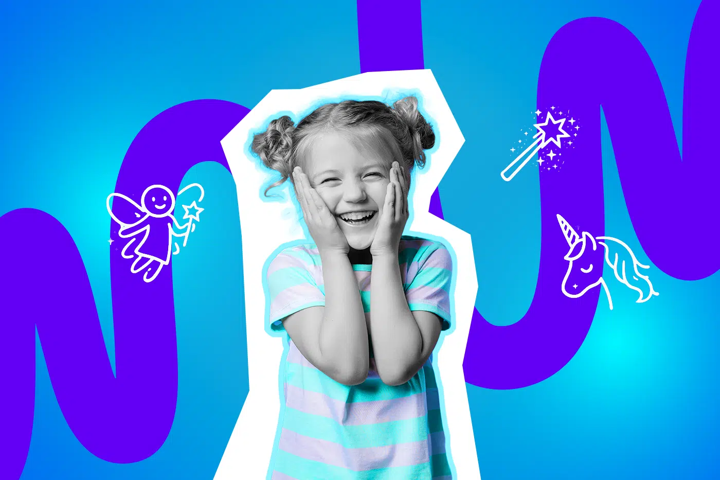 Kleines Mädchen grinst und hält sich das Gesicht.