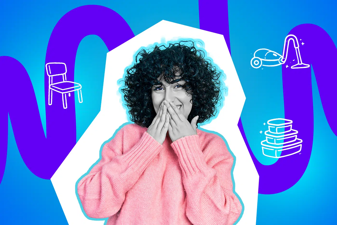 Eine Frau hält sich lachend die Hände vor den Mund – ertappt und amüsiert zugleich.