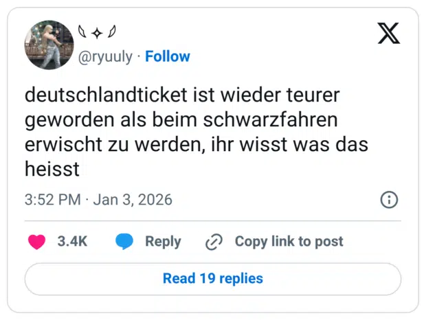 deutschlandticket ist wieder teurer geworden als beim schwarzfahren erwischt zu werden, ihr wisst was das heisst