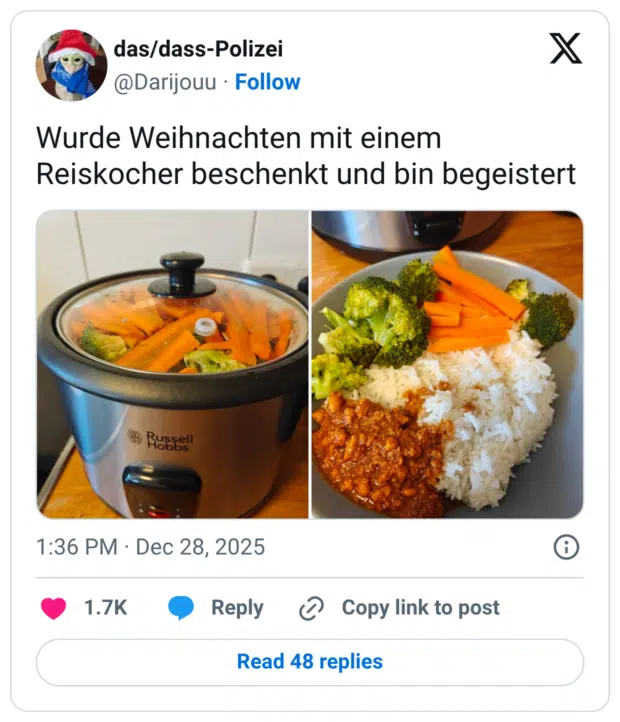 Wurde Weihnachten mit einem Reiskocher beschenkt und bin begeistert