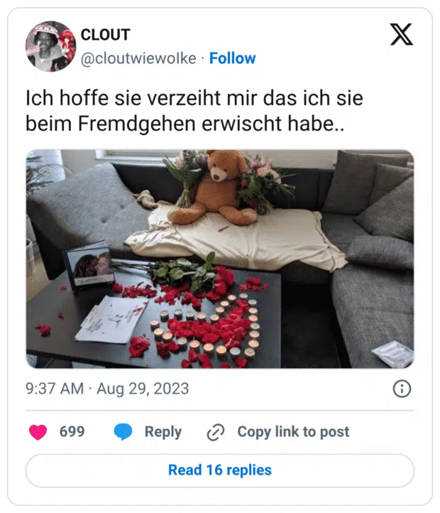 Ich hoffe sie verzeiht mir das ich sie beim Fremdgehen erwischt habe..