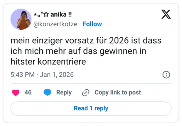 mein einziger vorsatz für 2026 ist dass ich mich mehr auf das gewinnen in hitster konzentriere