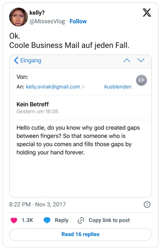 Ok. Coole Business Mail auf jeden Fall.
