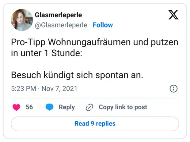 Pro-Tipp Wohnungaufräumen und putzen in unter 1 Stunde: Besuch kündigt sich spontan an.