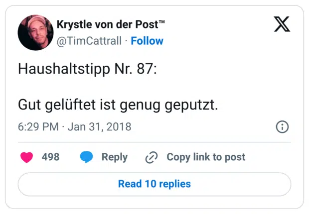 Haushaltstipp Nr. 87: Gut gelüftet ist genug geputzt.