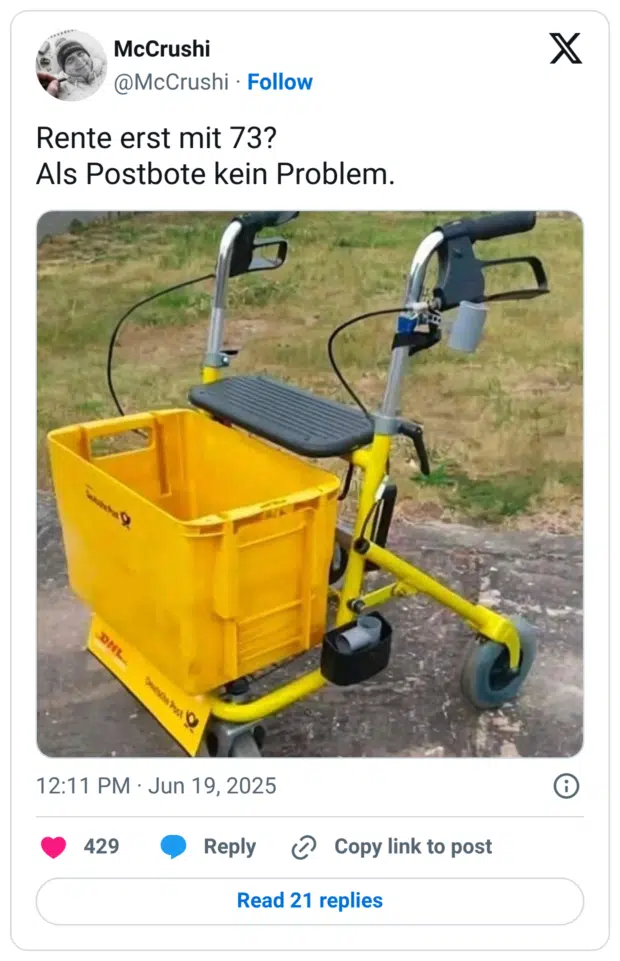 Rente erst mit 73? Als Postbote kein Problem.