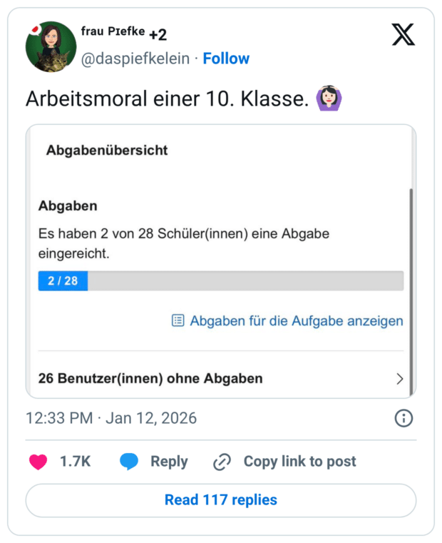 Arbeitsmoral einer 10. Klasse. 🙆🏻‍♀️