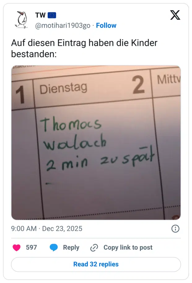 Auf diesen Eintrag haben die Kinder bestanden: