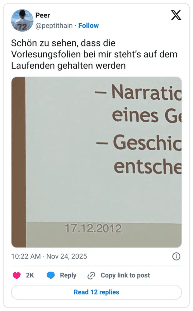 Schön zu sehen, dass die Vorlesungsfolien bei mir steht’s auf dem Laufenden gehalten werden