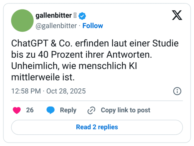 ChatGPT & Co. erfinden laut einer Studie bis zu 40 Prozent ihrer Antworten. Unheimlich, wie menschlich KI mittlerweile ist.