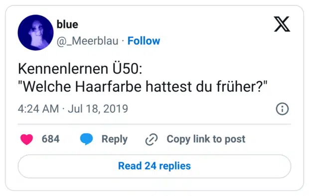 Kennenlernen Ü50: "Welche Haarfarbe hattest du früher?"