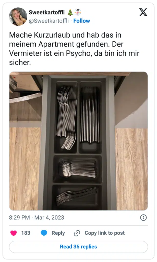 Mache Kurzurlaub und hab das in meinem Apartment gefunden. Der Vermieter ist ein Psycho, da bin ich mir sicher.