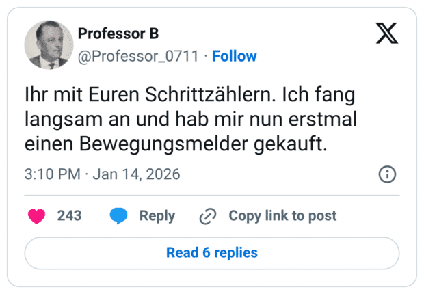 hr mit Euren Schrittzählern. Ich fang langsam an und hab mir nun erstmal einen Bewegungsmelder gekauft.