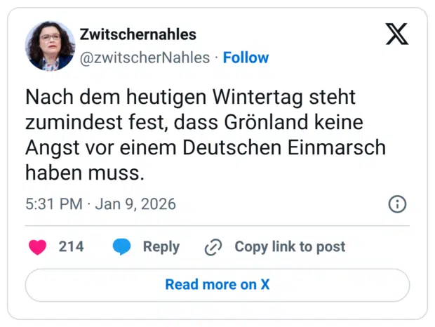 Nach dem heutigen Wintertag steht zumindest fest, dass Grönland keine Angst vor einem Deutschen Einmarsch haben muss.