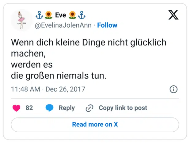 Wenn dich kleine Dinge nicht glücklich machen, werden es die großen niemals tun.