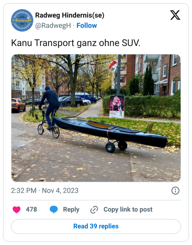 Kanu Transport ganz ohne SUV.