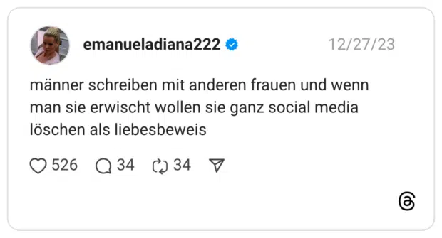 männer schreiben mit anderen frauen und wenn man sie erwischt wollen sie ganz social media löschen als liebesbeweis