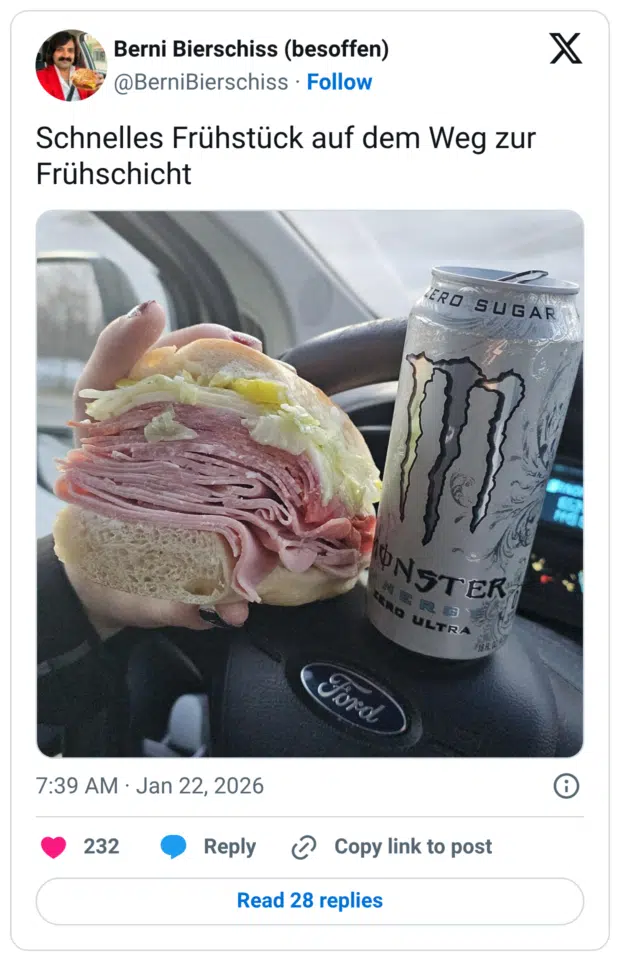 Schnelles Frühstück auf dem Weg zur Frühschicht