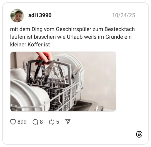 mit dem Ding vom Geschirrspüler zum Besteckfach laufen ist bisschen wie Urlaub weils im Grunde ein kleiner Koffer ist
