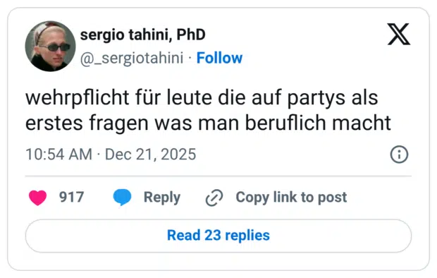 wehrpflicht für leute die auf partys als erstes fragen was man beruflich macht 1