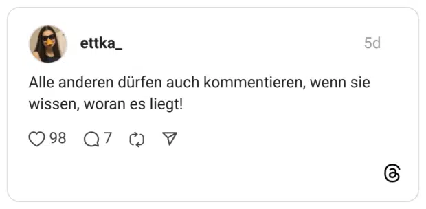 Alle anderen dürfen auch kommentieren, wenn sie wissen, woran es liegt! 2 / 2