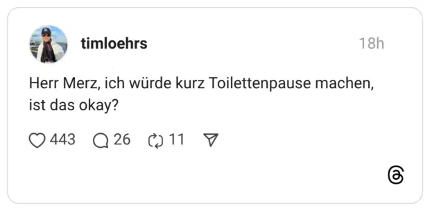 Herr Merz, ich würde kurz Toilettenpause machen, ist das okay