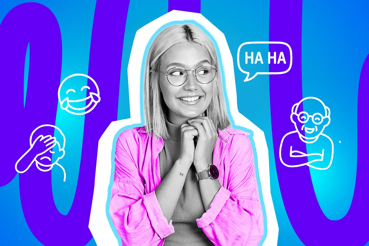 Moderne Grafik einer jungen Frau, die sichtlich Spaß an ihrem neu entdeckten Boomer-Slang hat. Die Illustration passt perfekt zu humorvollen Alltagsgeschichten über den Generationenwechsel. Ideal für Blogbeiträge über typisch deutsche Sprüche, den „inneren Alman“ und Fremdscham-Momente.