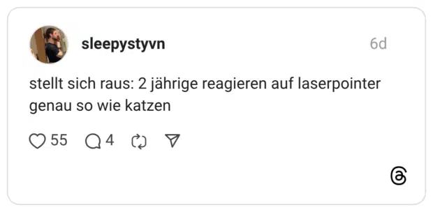 stellt sich raus: 2 jährige reagieren auf laserpointer genau so wie katzen