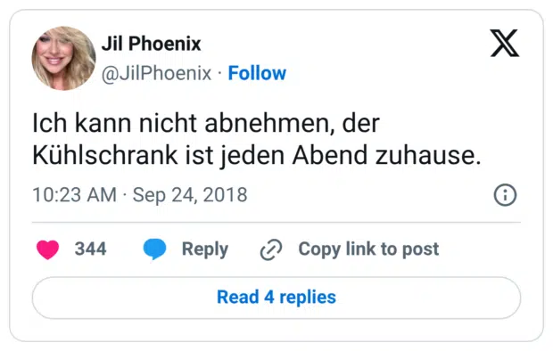 Ich kann nicht abnehmen, der Kühlschrank ist jeden Abend zuhause.
