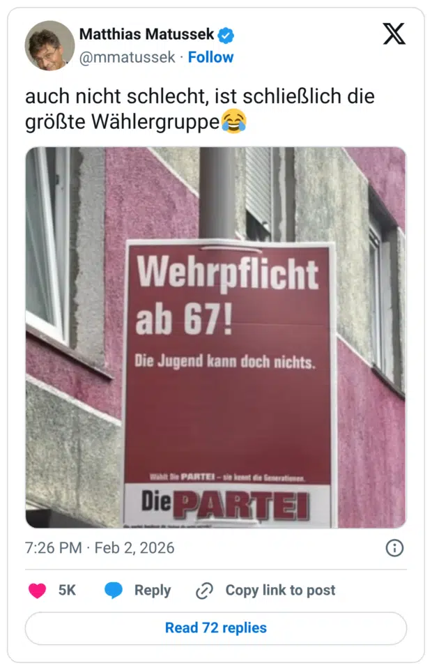 auch nicht schlecht, ist schließlich die größte Wählergruppe e Wehrpflicht ab 67!