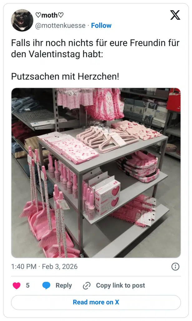 Falls ihr noch nichts für eure Freundin für den Valentinstag habt: Putzsachen mit Herzchen!