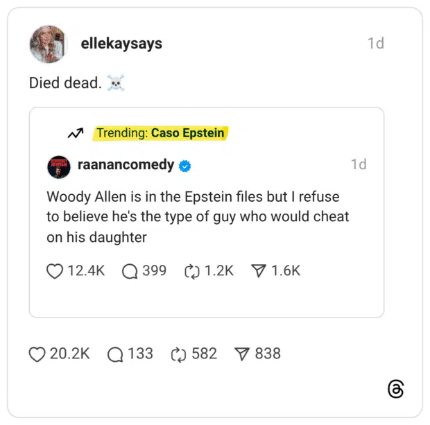 Woody Allen is in the Epstein files but I refuse to believe he's the type of guy who would cheat on his daughter ©