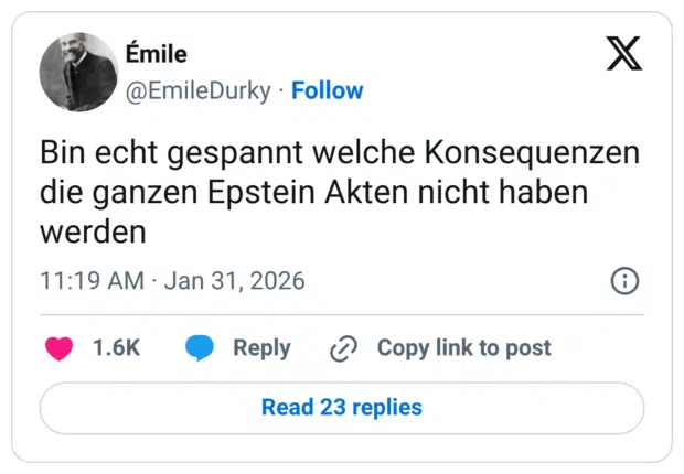 Bin echt gespannt welche Konsequenzen die ganzen Epstein Akten nicht haben werden