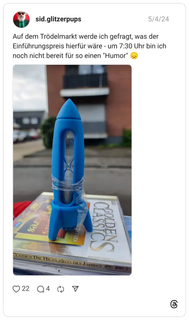 Auf dem Trödelmarkt werde ich gefragt, was der Einführungspreis hierfür wäre - um 7:30 Uhr bin ich noch nicht bereit für so einen "Humor" 😞
