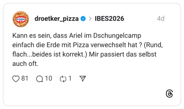 Kann es sein, dass Ariel im Dschungelcamp einfach die Erde mit Pizza verwechselt hat ? (Rund, flach...beides ist korrekt.) Mir passiert das selbst auch oft.
