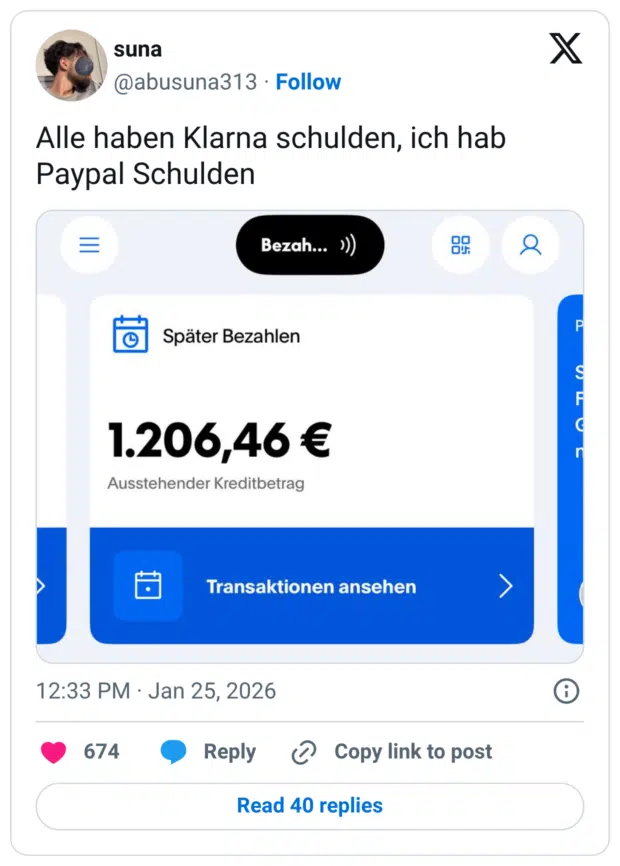 Alle haben Klarna schulden, ich hab Paypal Schulden