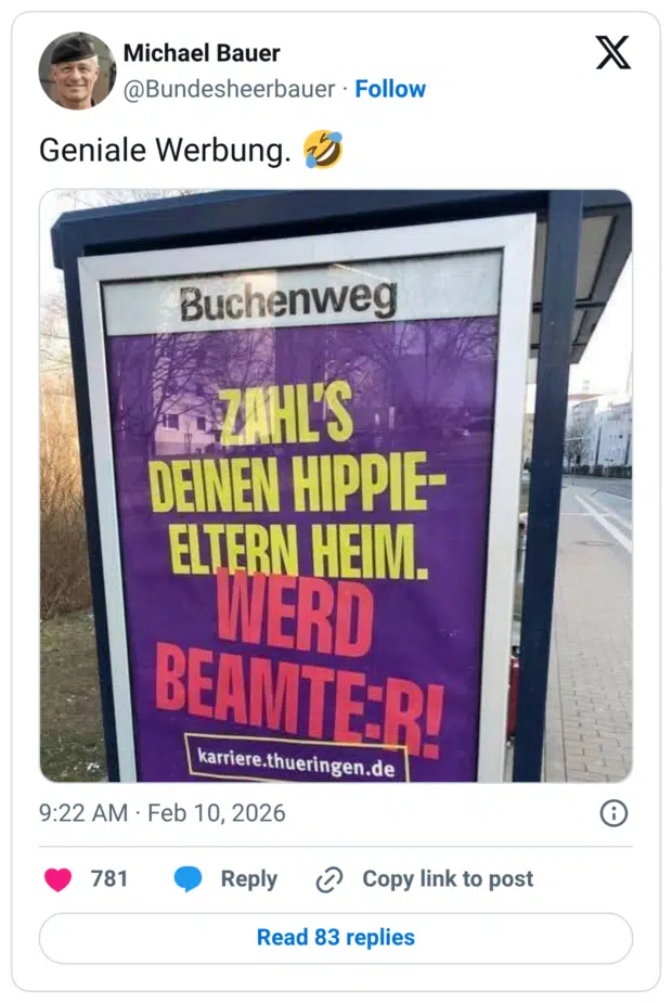 DEINEN HIPPIE- ELTERN HEIM. WERD BEAMTER!
