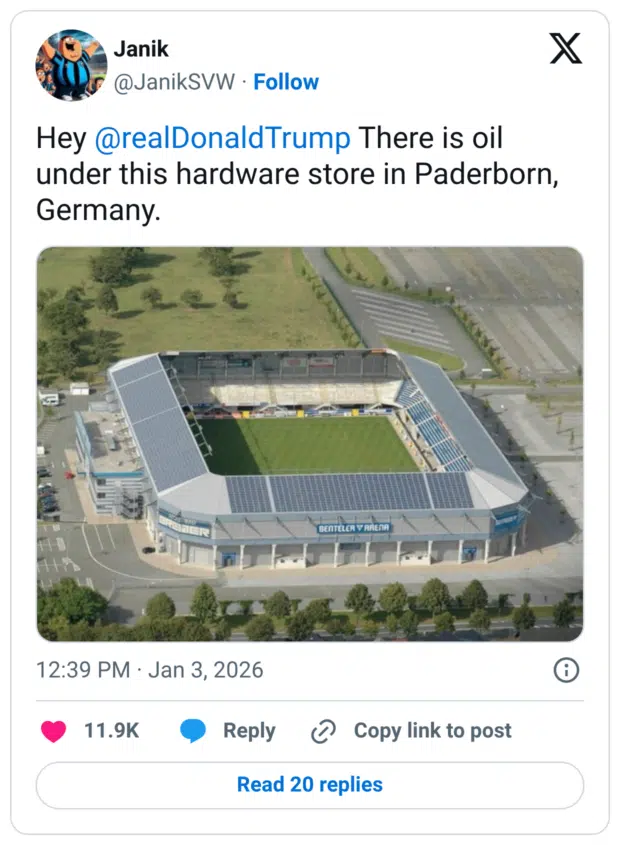 Hey @realDonaldTrump There is oil under this hardware store in Paderborn, Germany.