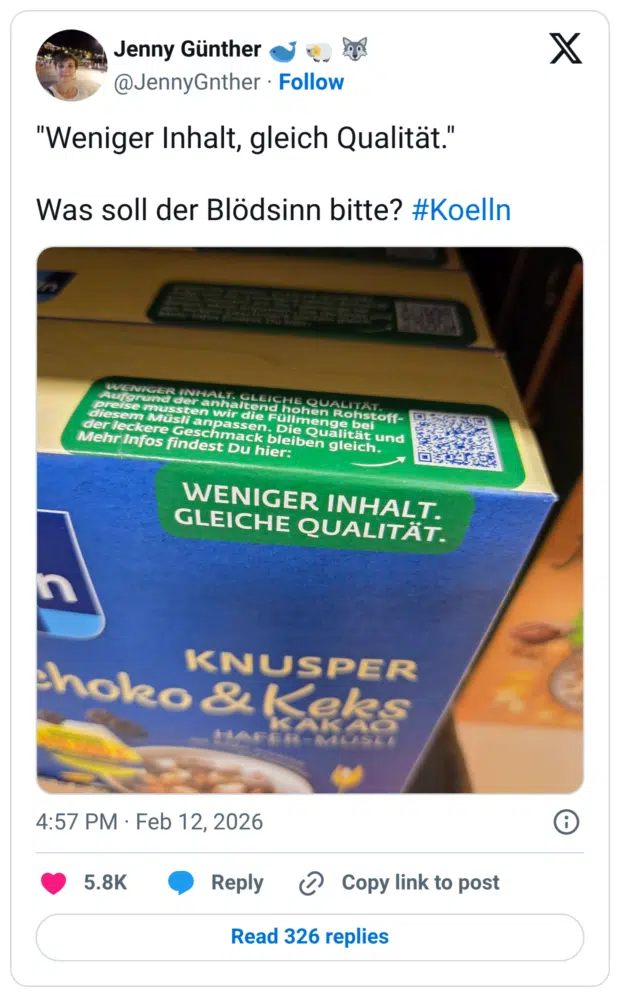 "Weniger Inhalt, gleich Qualität." Was soll der Blödsinn bitte? #Koelln