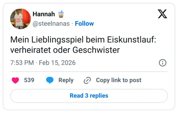 Mein Lieblingsspiel beim Eiskunstlauf: verheiratet oder Geschwister