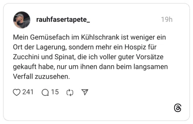 Mein Gemüsefach im Kühlschrank ist weniger ein Ort der Lagerung, sondern mehr ein Hospiz für Zucchini und Spinat, die ich voller guter Vorsätze gekauft habe, nur um ihnen dann beim langsamen Verfall zuzusehen.