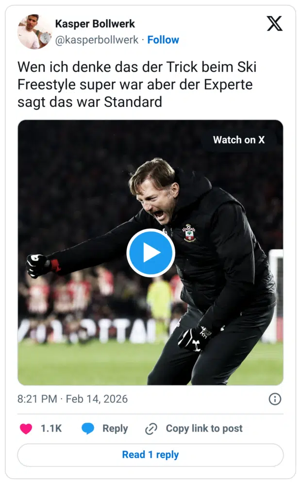 Wen ich denke das der Trick beim Ski Freestyle super war aber der Experte sagt das war Standard