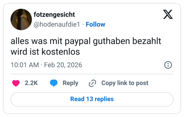 alles was mit paypal guthaben bezahlt wird ist kostenlos